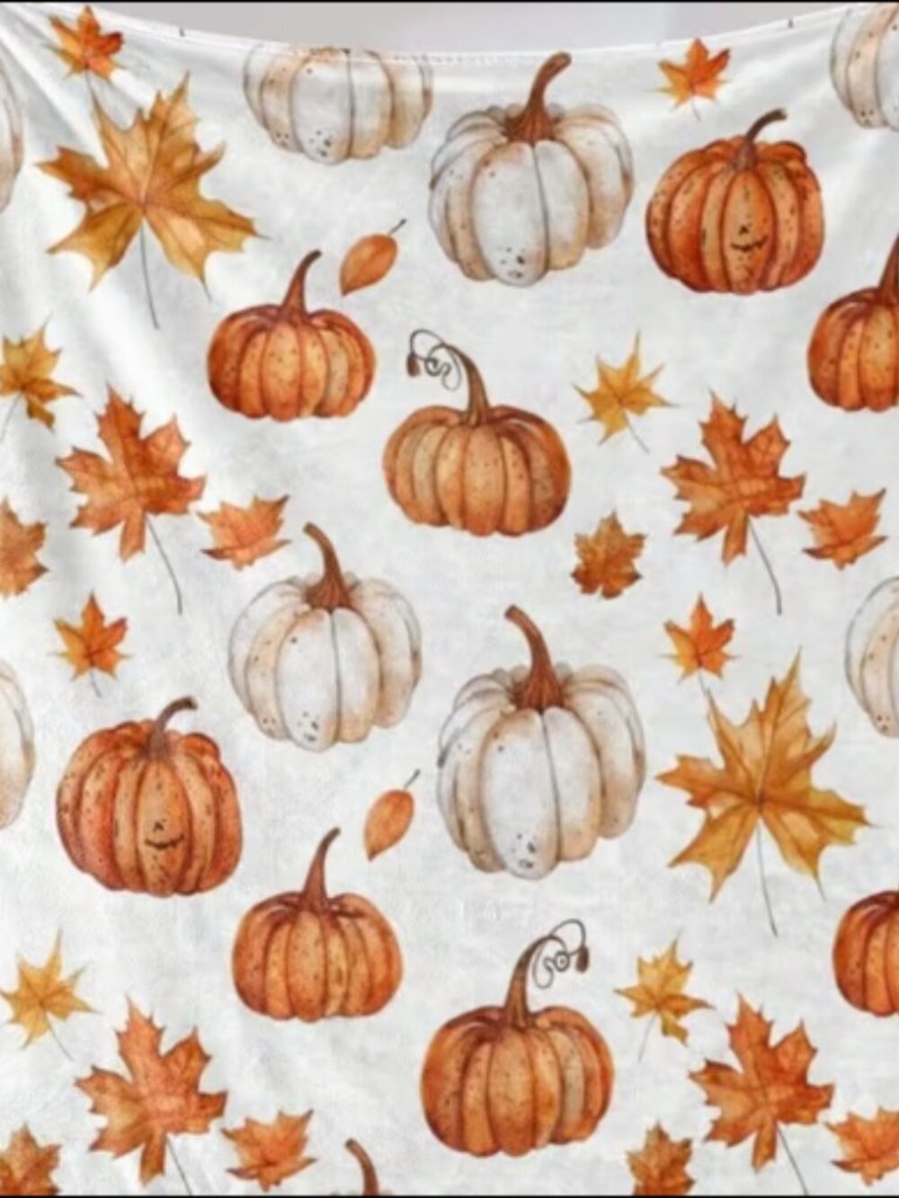 Autumn Pumpkins & Maple Fall Leaves Plush Blanket